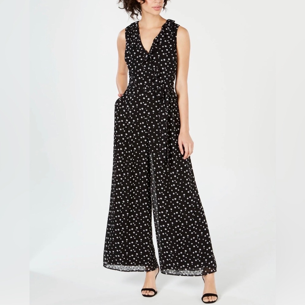 Donna Ricco Women's Faux-Wrap Polka- Dot Jumpsuit Size 16